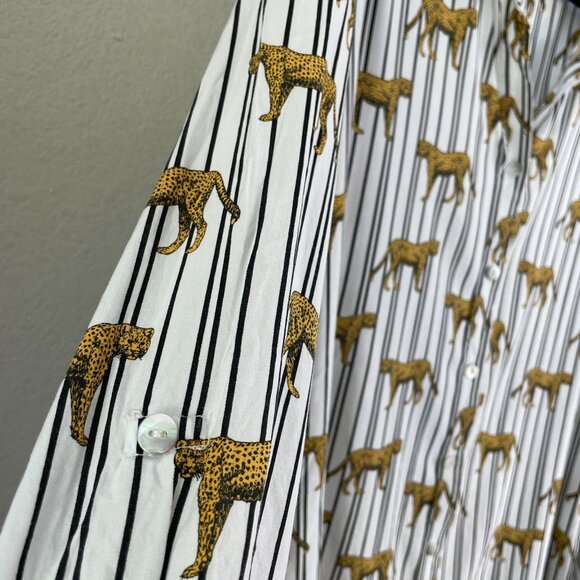 Jane + Delancey Womens Plus 2X Button Up Shirt Cheetah Print Blouse Long Sleeve - Picture 6 of 10